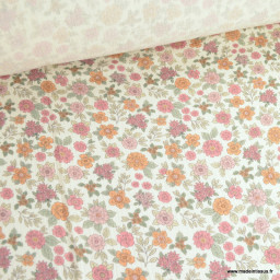 Double gaze marion motifs fleurs roses-exclusivité made in tissus