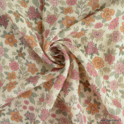 Double gaze marion motifs fleurs roses-exclusivité made in tissus
