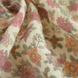 Double gaze marion motifs fleurs roses-exclusivité made in tissus