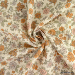 Double gaze marion motifs fleurs camel-exclusivité made in tissus