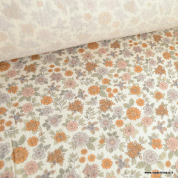 Double gaze marion motifs fleurs camel-exclusivité made in tissus