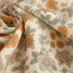 Double gaze marion motifs fleurs camel-exclusivité made in tissus