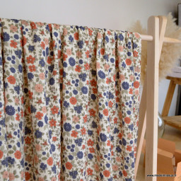 Double gaze marion motifs fleurs bleues-exclusivité made in tissus