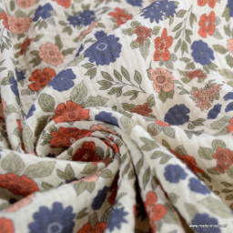 Double gaze marion motifs fleurs bleues-exclusivité made in tissus