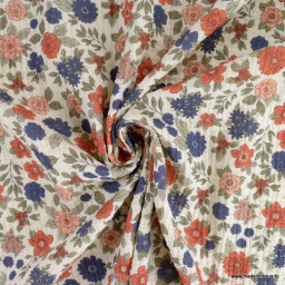 Double gaze marion motifs fleurs bleues-exclusivité made in tissus