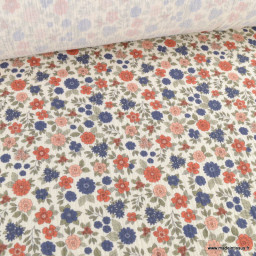Double gaze marion motifs fleurs bleues-exclusivité made in tissus