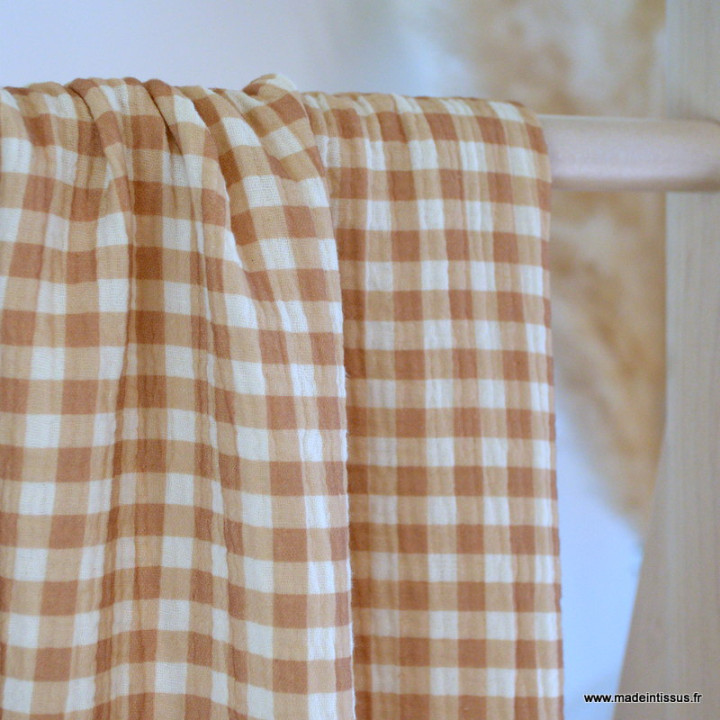 Double gaze vichy caramel-exclusivité made in tissus