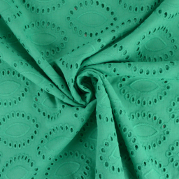 Tissu broderie anglaise coton Vert Emeraude - Marceline