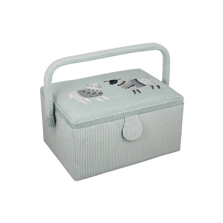 Boite à couture en velours cotelé - moutons brodés