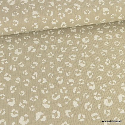Double gaze Malawi motif Leopard - Graou fond beige - oeko tex