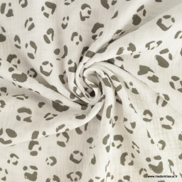 Double gaze Malawi motif Leopard - Graou fond blanc cassé - oeko tex