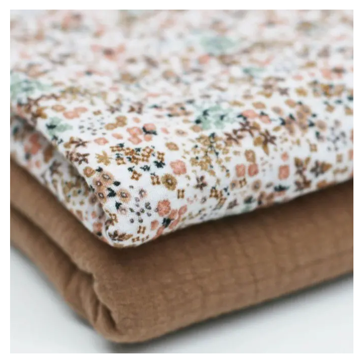 Double gaze Amour motif fleurs beige