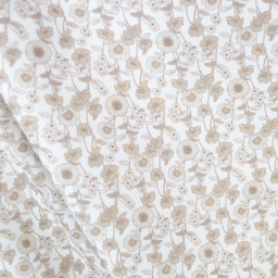 Tissu popeline Maïssa fleurs beige fond blanc