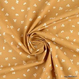 Tissu cretonne coton Babeth motifs fleurs fond cassonade -  oeko tex