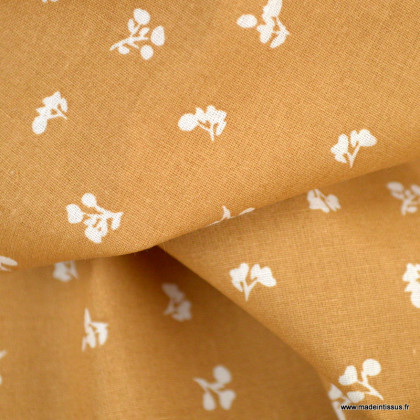 Tissu cretonne coton Babeth motifs fleurs fond cassonade -  oeko tex