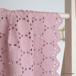 Tissu broderie anglaise coton vieux rose - Quitterie