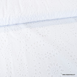 Tissu broderie anglaise coton blanc - Eglantine