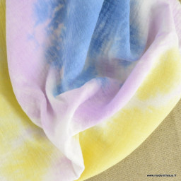 1 coupon de 55 cm Double gaze tie and dye jaune, bleu et lilas - oeko tex