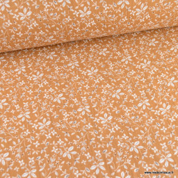 1 coupon de 40 cm  Tissu Double gaze Marjan motif fleurs fond Caramel - oeko tex