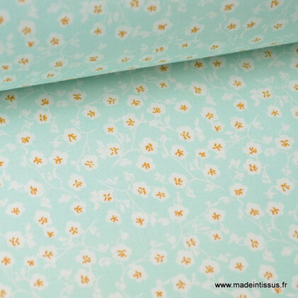 tissu coton imprimé fleurs et fleurettes menthe x50cm
