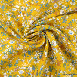 Tissu Viscose Anaïs motifs fleurs fond Safran - oeko tex