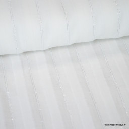 Voile de coton Blanc à fines rayures Lurex