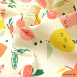 Tissu coton Veggy motifs pommes, citrons et radis - Oeko tex