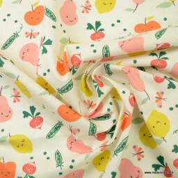 Tissu coton Veggy motifs pommes, citrons et radis - Oeko tex