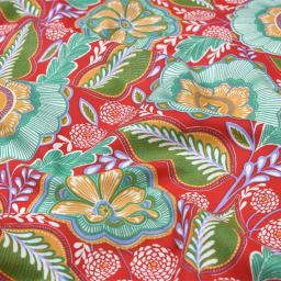 Tissu coton enduit Esther motif fleuri fond rouge