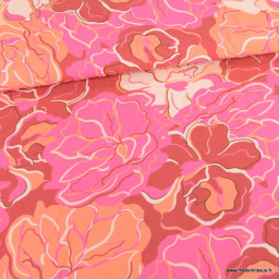 Tissu Viscose motif floral Rose