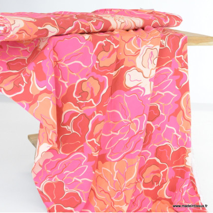 Tissu Viscose motif floral Pink