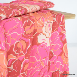 Tissu Viscose motif floral Rose