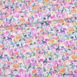 Tissu Viscose Ezao motif fleurs Fuchsia