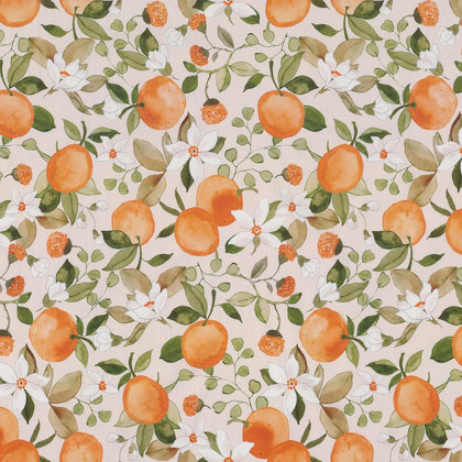 Popeline de coton motif oranges et fleurs d'orangers