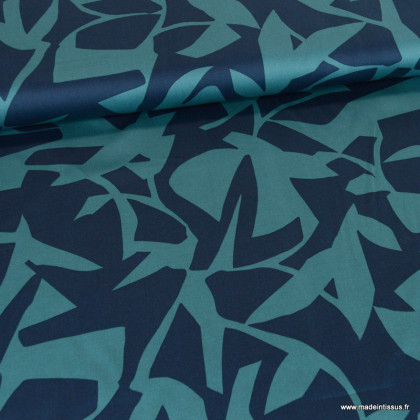 Tissu Satin de coton graphique bleu marine et turquoise