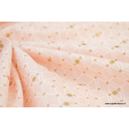 Tissu 100% coton formes géométriques sur fond rose pale  x50cm