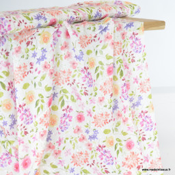 Tissu Viscose Imprimé Liberty – Motifs Fleuris Rose, Orange, Vert, Bleu – 1,50 M De Large