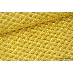Tissu cretonne coton Koi Moutarde imprimé  x50cm