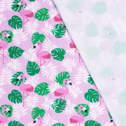 Tissu maillot de bain - flamants roses et feuilles vertes - OEKO TEX