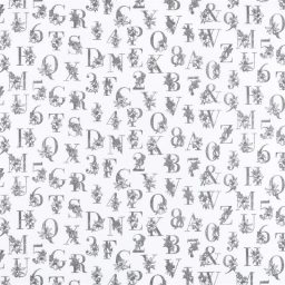 Tissu cretonne Effet broderie lettres Alphabetiques grises fond blanc - oeko tex
