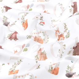 Tissu coton Quatsous motif oursons, lapins et chiffres fond blanc - OEKO TEX