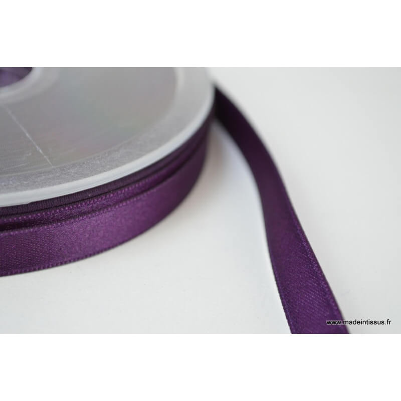 Ruban double face SATIN violet et lisière or - 10 mm - vendu au