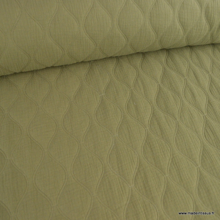 Tissu double gaze matelassé Vert kaki - oeko tex