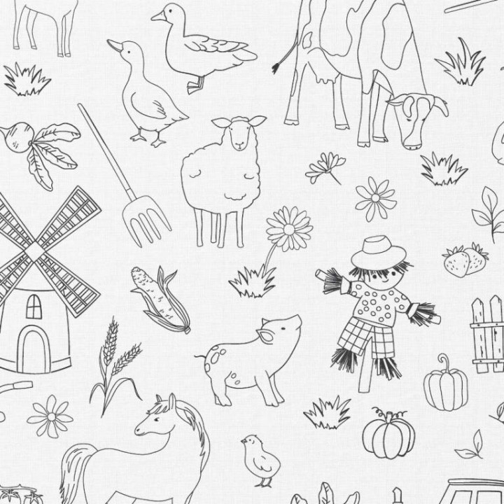 Tissu à colorier Farmer motifs animaux de la ferme - OEKO TEX