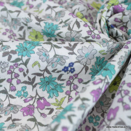 Popeline Litchi style Liberty coloris bleu et parme - OEKO TEX