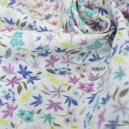 Popeline Paula style Liberty coloris bleu et parme - OEKO TEX