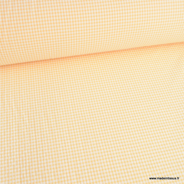 Tissu seersucker Vichy jaune et blanc - oeko tex