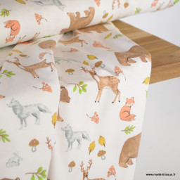 Tissu jersey motif animaux de la foret - OEKO TEX