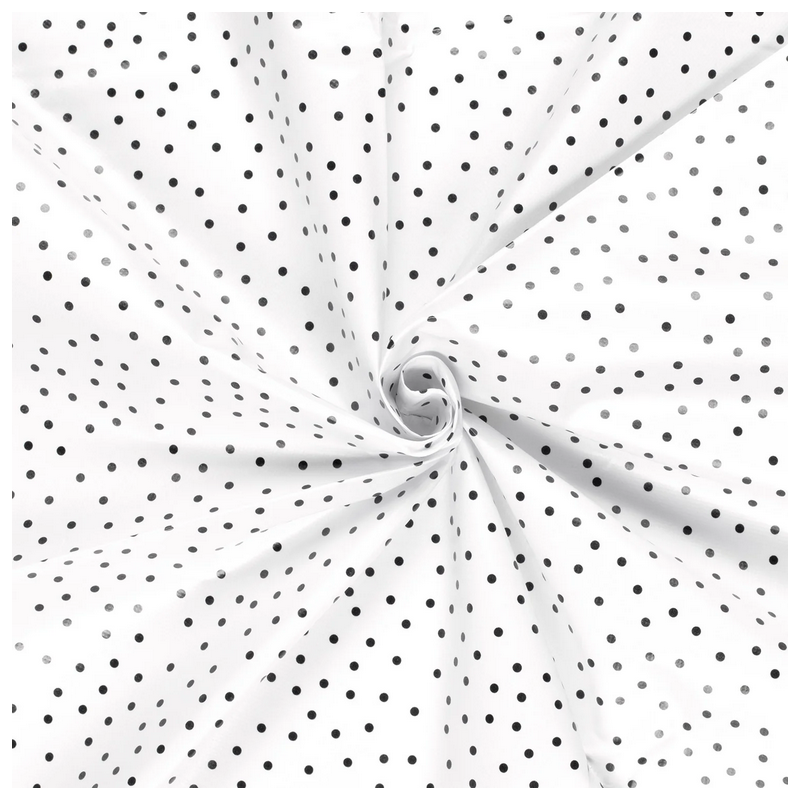 Coupon De Tissu Mousseline Polyester - Fond Blanc Avec Pois Noirs - 50x140 Cm - Pour Couture Et Artisanat