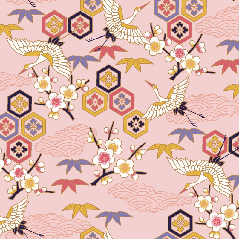 Tissu Coton Imprimé Asiatique - Motif Dragon Rose Hirondelle - 1/4 Yard (moins D'1m) - Neuf - Pour Couture Et Déco